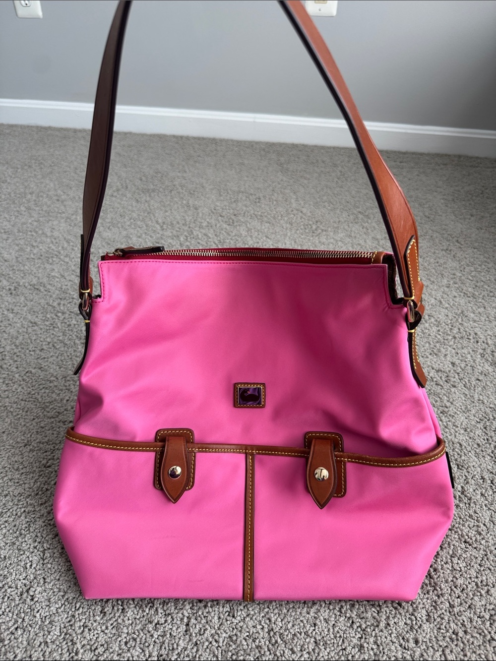 Dooney & Bourke Hot Pink Shoulder Bag with Brown Trim